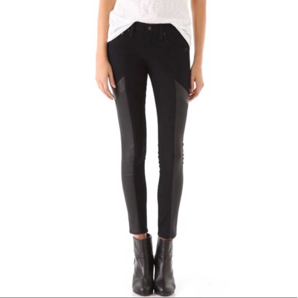 Rag & Bone Skinny Jeans Navy Grand Prix Motocross LambLeather Panel Legging 25